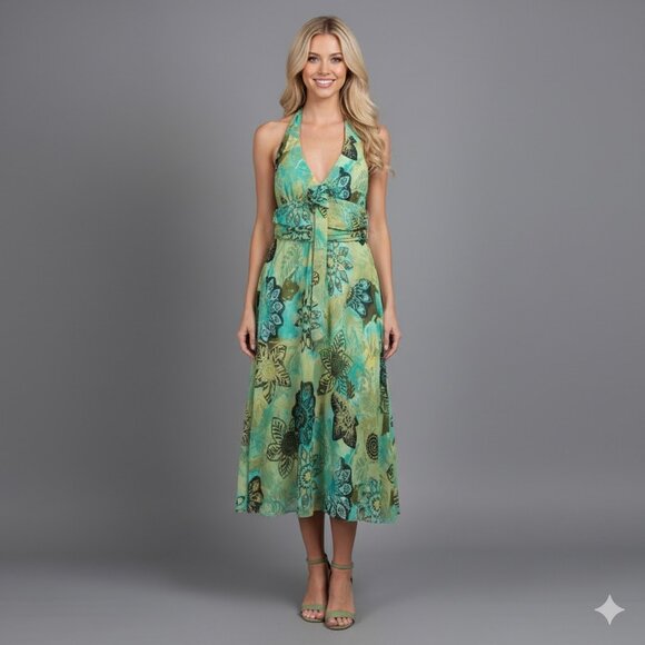 Reitmans Teal and Yellow Backless Dress - Picture 1 of 4